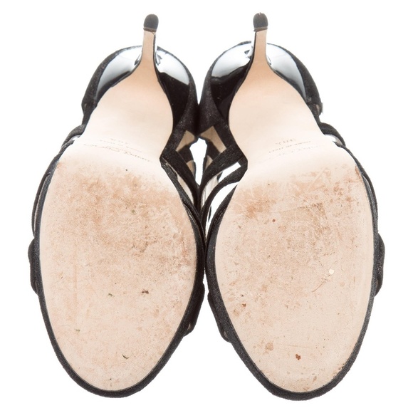 Jimmy Choo Size 38.5 Black Suede "Vamp" Shimmer Multistrap Sandals - Picture 5 of 5